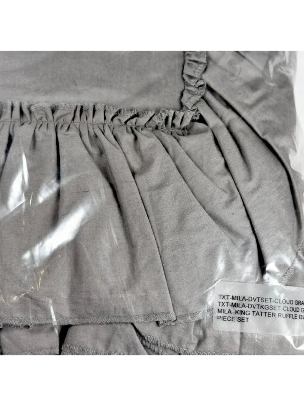 NWT Ruffle Duvet Cover Set King 3 PCs 100% Washed Cotton Gray Solid Bedding